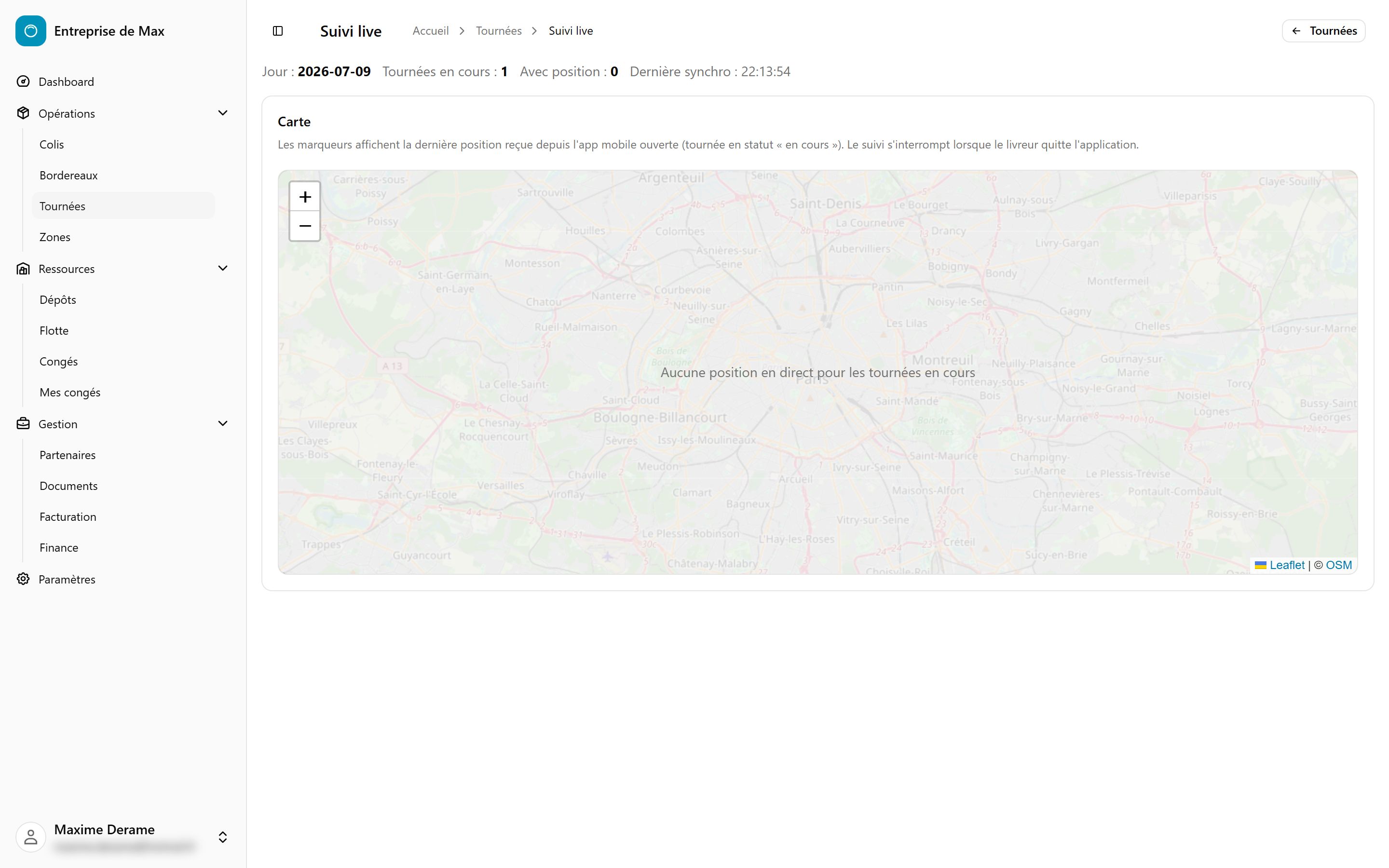 Carte de suivi live des tournées en cours